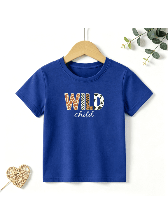 Boys Graphic T Shirt Wild Child Animal Short Sleeve Kids Tees Cute Safari 100% Cotton Soft Child Tops 4-13Y