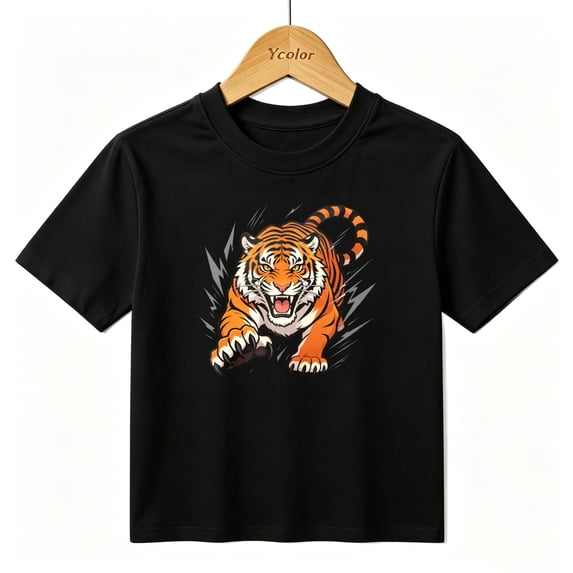 Boys Graphic T-Shirt Wild Tiger Animals Art Kids Tees 100% Cotton Short Sleeve Tops Ages 4-13Y