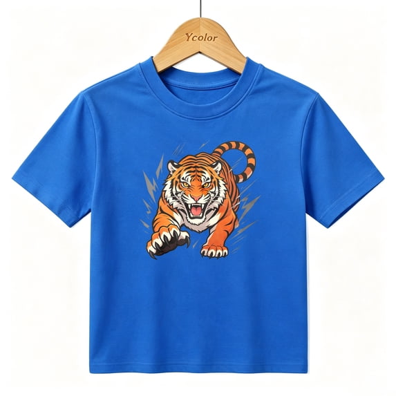 Boys Graphic T-Shirt Wild Tiger Animals Art Kids Tees 100% Cotton Short Sleeve Tops Ages 4-13Y