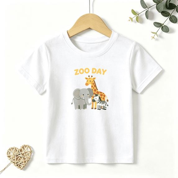 Boys Graphic T Shirt Zoo Day Animal Friends Design Short Sleeve Kids Tees Safari Adventure Style 100% Cotton Soft Child Tops 4-13Y