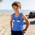 thumbnail image 1 of Boys Graphic Tank Top Sleeveless Shirt Kids Blue, Cartoon Face Print Muscle Tee for Youth, Funny Playful Summer Shirt Stretch Fit,Size 3 T, 1 of 6