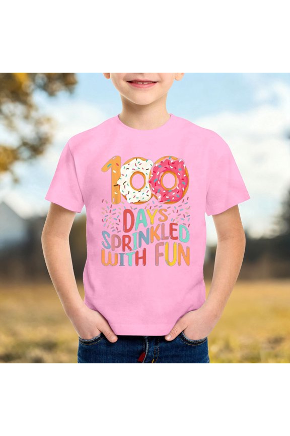 Boys Graphic Tees Boys Back To School Graphic Short Sleeve Crewneck Tee Boys' Tops Pink 8-9 Years