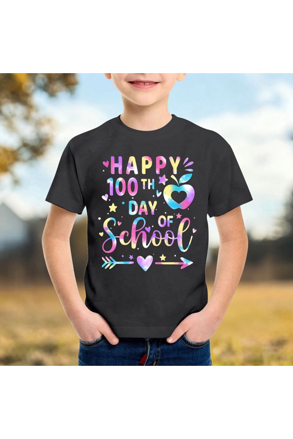 Boys Graphic Tees Boys Back To School Graphic Short Sleeve Loose Fit Tee Girls' Tops Black 6-7 Years