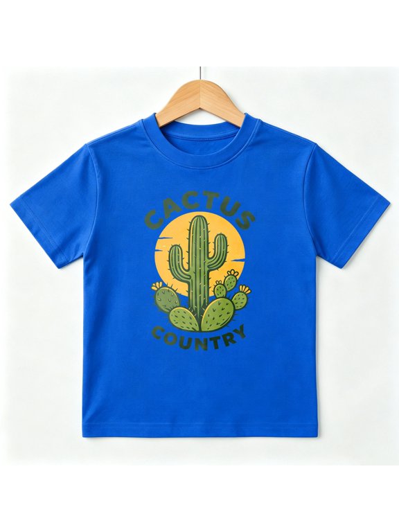 Boys Graphic Tees Cactus Country Desert Sunset Short Sleeve Kids T-Shirt, 100% Cotton Soft Casual Tops for Children