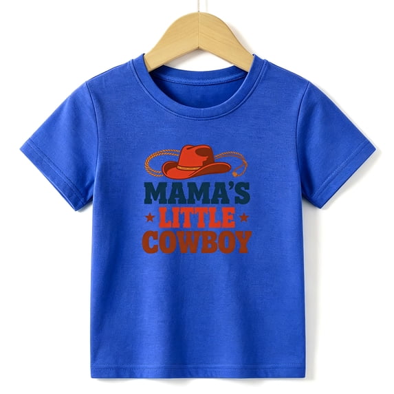 Boys Graphic Tees Cowboy Hat Kids T Shirt Western 100% Cotton Short Sleeve Soft Tops 4-13Y Blue