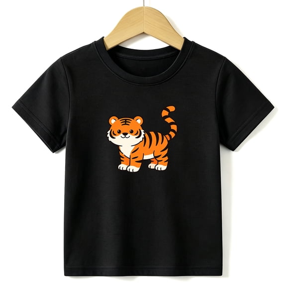Boys Graphic Tees Cute Tiger Kids T Shirt Animal Zoo Safari 100% Cotton Short Sleeve Soft Tops 4-13Y Black