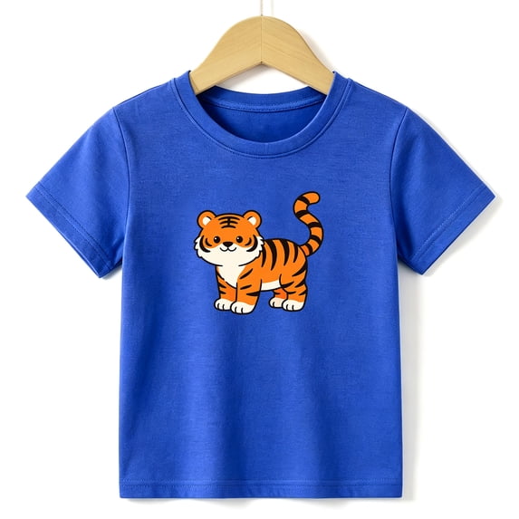 Boys Graphic Tees Cute Tiger Kids T Shirt Animal Zoo Safari 100% Cotton Short Sleeve Soft Tops 4-13Y Blue