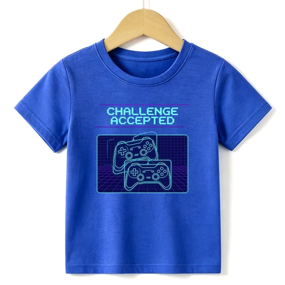 Boys Graphic Tees Gamer Video Game Controller Kids T Shirt Cool 100% Cotton Short Sleeve Soft Tops 4-13Y Blue