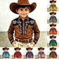 thumbnail image 1 of Boys Graphic Tees Lapel Cartoon Print Long Sleeve Button Down Shirt for Denim Boys' Tops Tees Shirts Brown 4 Years-5 Years, 1 of 4