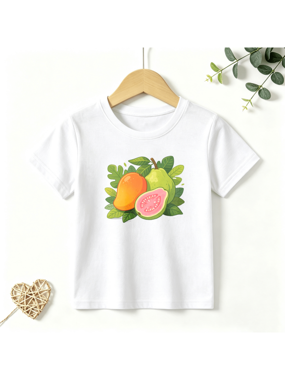 Boys Graphic Tees Mango Guava Fruit Kids T Shirt Tropical Summer 100% Cotton Short Sleeve Soft Tops 4-13Y