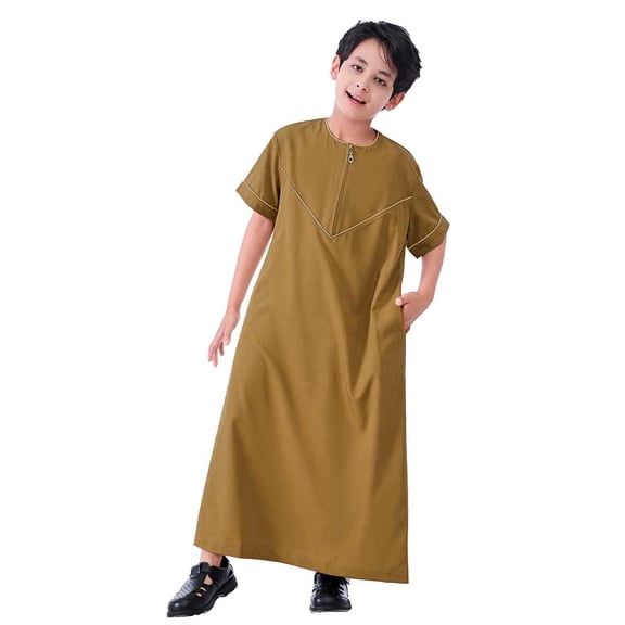 Boys Graphic Tees Middle Eastern Style Solid Print Crew Neck Short Sleeve Thobe Robe Tops Boys' Tops Tees Shirts Coffee 7 Years-8 Years