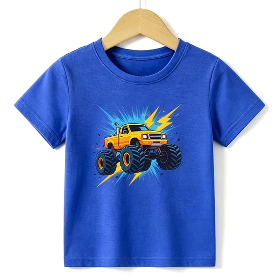 Boys Graphic Tees Monster Truck Kids T Shirt Offroad 100% Cotton Short Sleeve Soft Tops 4-13Y Blue