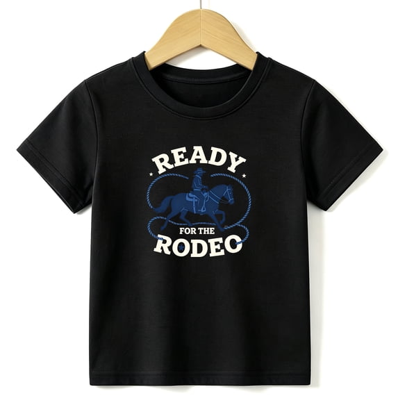 Boys Graphic Tees Ready For The Rodeo Kids T Shirt Cowboy Horse 100% Cotton Short Sleeve Soft Tops 4-13Y Black