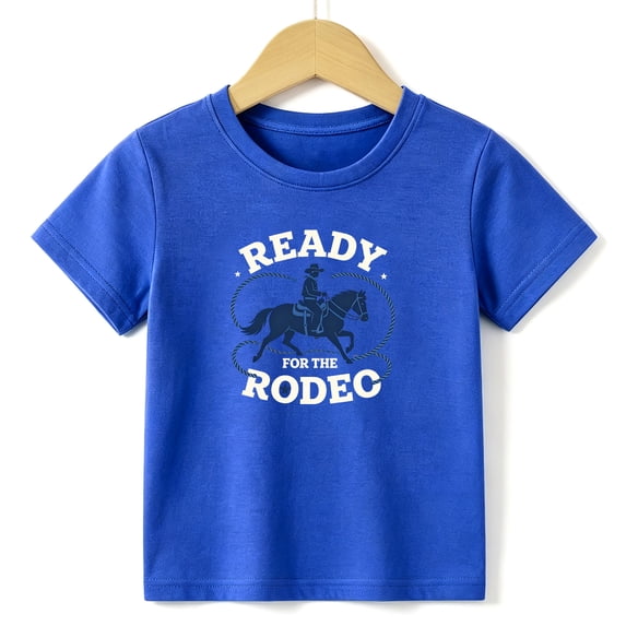Boys Graphic Tees Ready For The Rodeo Kids T Shirt Cowboy Horse 100% Cotton Short Sleeve Soft Tops 4-13Y Blue