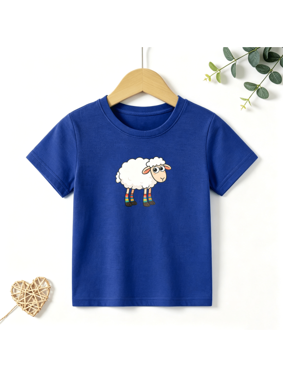 Boys Graphic Tees Sheep Rainbow Socks Kids T Shirt Cute Animal 100% Cotton Short Sleeve Soft Tops 4-13Y