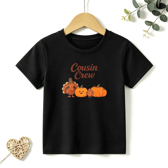 Boys Graphic Tees Thanksgiving Cousin Crew Kids T Shirt Fall 100% Cotton Short Sleeve Soft Tops 4-13Y