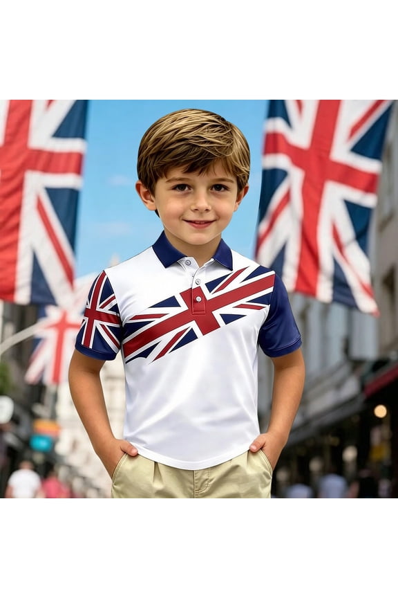 Boys Graphic Tees Uk National Day Letter Print Crew Neck Short Sleeve Patriotic Tops for Everyday Wear Boys' Tops Tees Shirts White 5 Years-6 Years