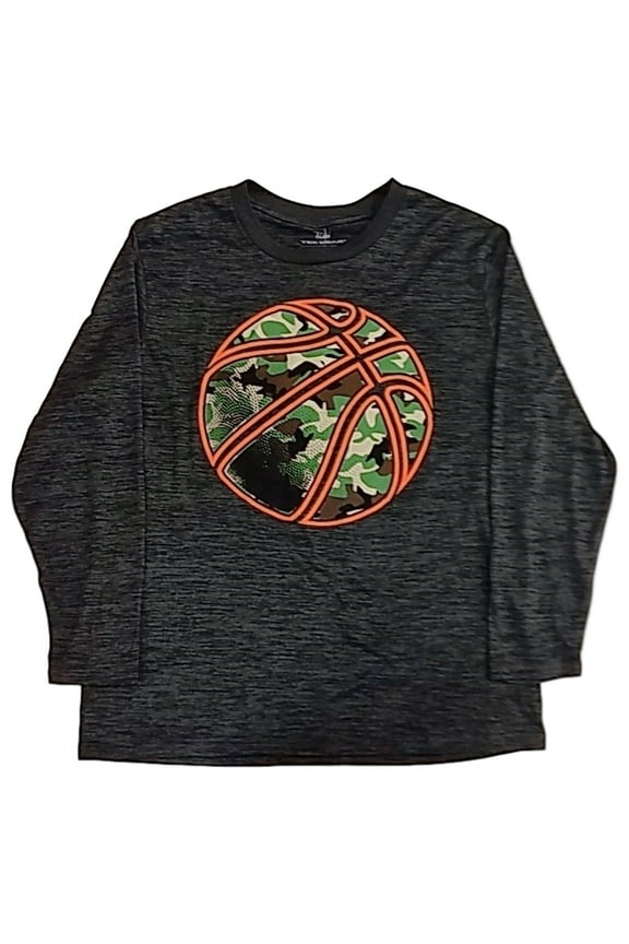 Boys Gray Basketball Camo Sports Long Sleeve T-Shirt Athletic Tee Shirt L
