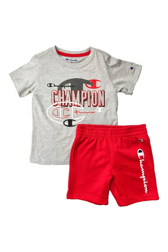 Boys Gray & Blue Champion T-Shirt & Athletic Shorts Outfit Set 4