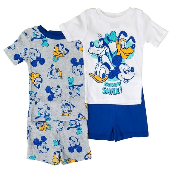 Boys Gray & Blue Mickey, Goofy, Donald & Pluto 4-Piece Pajama Set Size 4