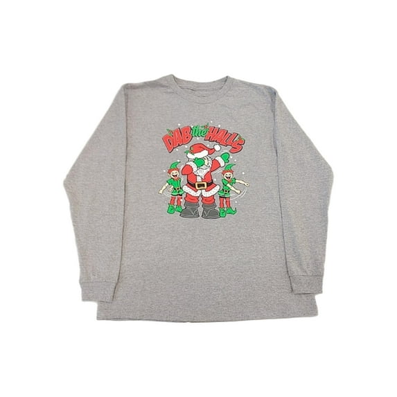 Boys Gray Dab The Halls Santa Long Sleeve Christmas Holiday Shirt X-Large