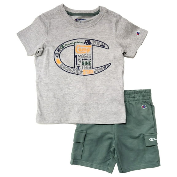 Boys Gray & Green Champion T-Shirt & Athletic Shorts Outfit Set Size 7