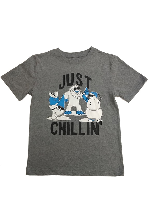 Boys Gray Just Chillin Abominable Snowman Gnome Snowman Christmas T-Shirt XS 6/7