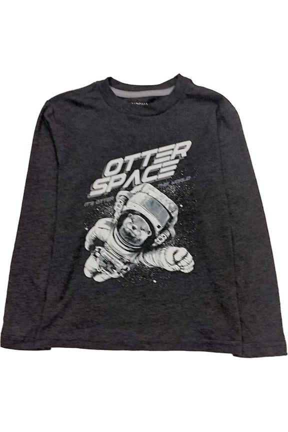 Boys Gray Otter Space Astronaut Its Otter This World Long Sleeve T-Shirt XXS