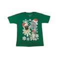 thumbnail image 1 of Boys Green Holiday Cats & Dog Short Sleeve T-Shirt Christmas Snow Tee Shirt S, 1 of 2