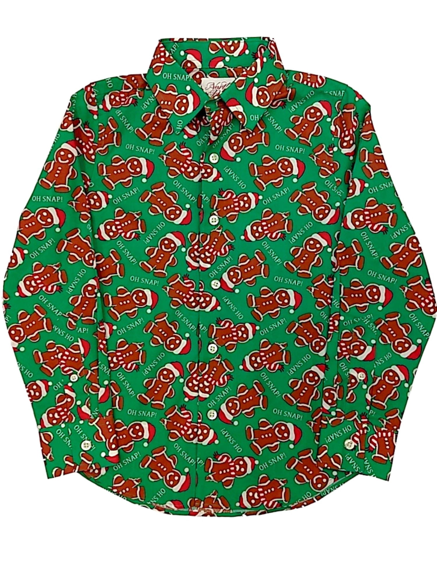 boys holiday dress shirt North Pole Green Long Sleeve Button Front Gingerbread Man Large, Men's, Size: Large (14/16) Button up
