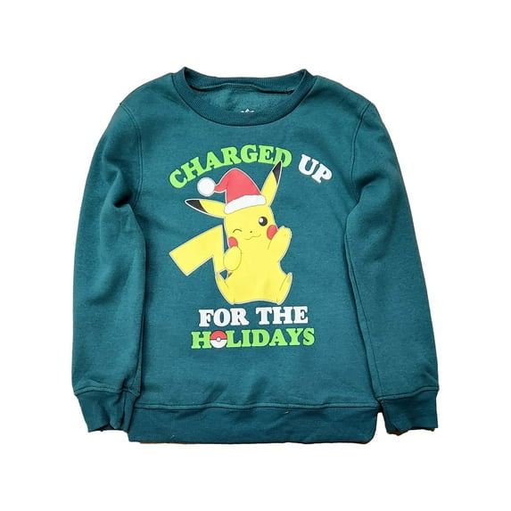 Boys Green Pokemon Pikachu Christmas Long Sleeve Sweatshirt Sweater Medium 8