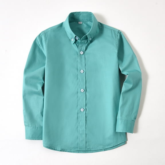 Boys' Green Shirt Colorful Button Up with Stand Up Collar Suit Style Dress Lining