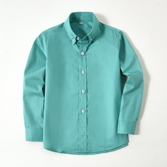 Boys' Green Shirt Colorful Button Up with Stand Up Collar Suit Style Dress Lining