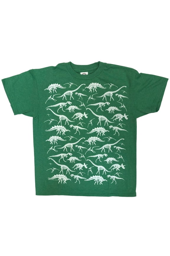 Boys Green Short Sleeve Dinosaur Skeleton T-Shirt Tee Shirt Large (14-16)