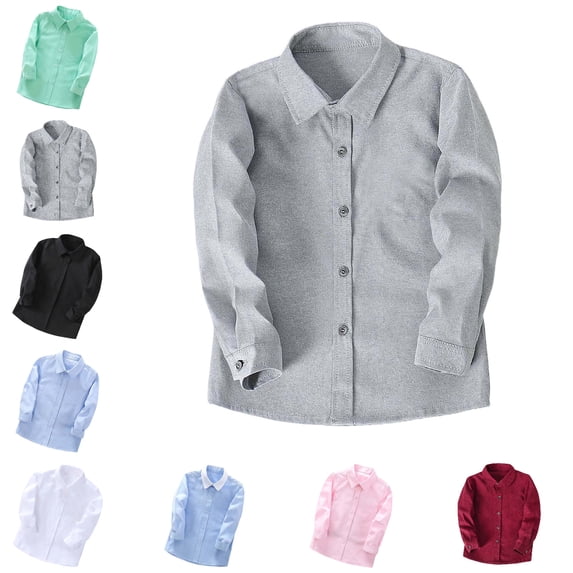 Boys Grey Button Up Shirt Collared Dress Shirt Boys School Uniform Shirts Dress Clothes 13-14 Years