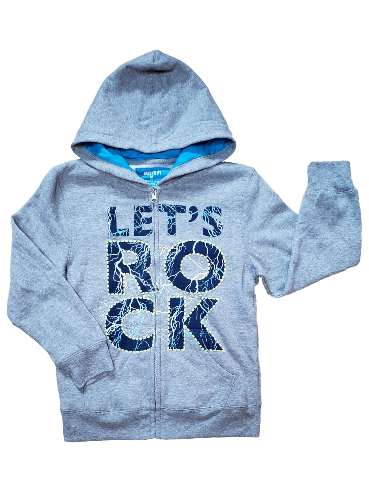 Boys Grey Let s Rock Zip Up Hoodie Long Sleeve Sweatshirt Medium 8