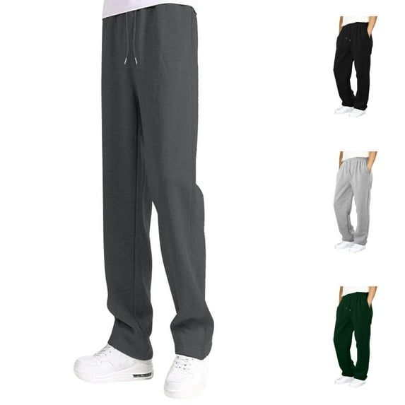 Boys Grils Sweatpants Elastic Waist Drawstring Solid Color Wide Leg Casual Pants with Pockets Loose Fit Comfortable Sports Kids Trousers Dark Gray Sizes 15-16 Y