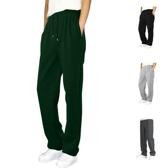 Boys Grils Sweatpants Elastic Waist Drawstring Solid Color Wide Leg Casual Pants with Pockets Loose Fit Comfortable Sports Kids Trousers Dark Green Sizes 15-16 Y