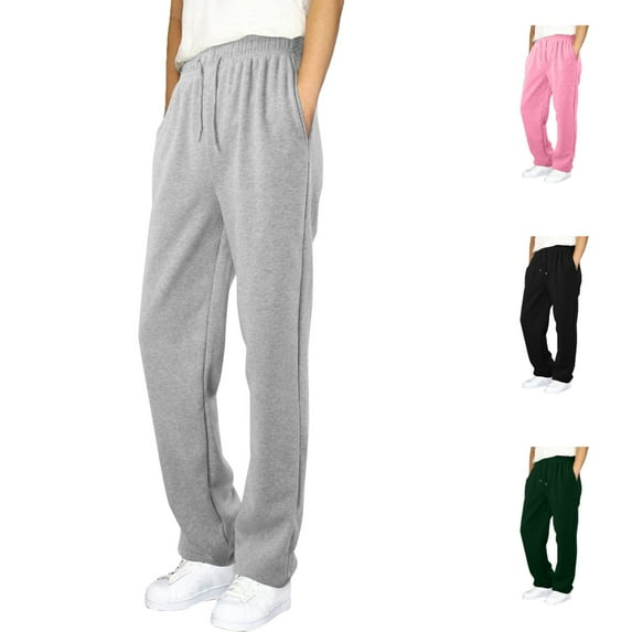 Boys Grils Sweatpants Elastic Waist Drawstring Solid Color Wide Leg Casual Pants with Pockets Loose Fit Comfortable Sports Kids Trousers Grey Sizes 15-16 Y