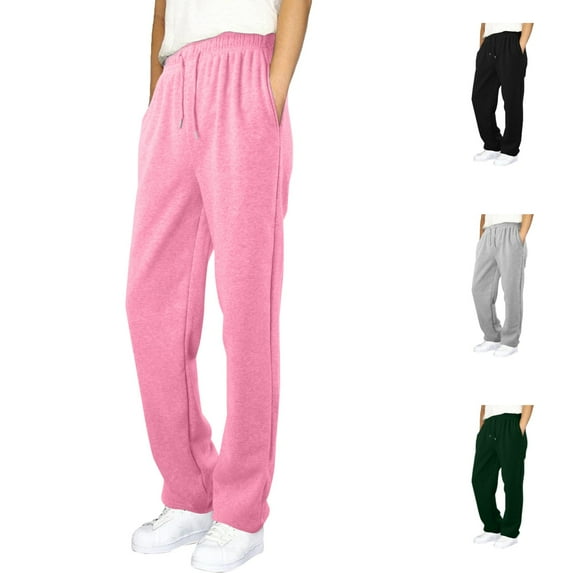Boys Grils Sweatpants Elastic Waist Drawstring Solid Color Wide Leg Casual Pants with Pockets Loose Fit Comfortable Sports Kids Trousers Pink Sizes 15-16 Y