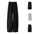 thumbnail image 1 of Boys Grils Sweatpants Fall Winter Elastic Waist Drawstring Wide Leg Casual Pants with Pockets Loose Fit Comfortable Solid Color Sports Kids Trousers Black Sizes 5-6 Y, 1 of 7