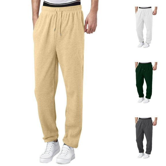 Boys Grils Sweatpants with Pockets Elastic Waist Drawstring Wide Leg Casual Pants Loose Fit Comfortable Sports Solid Color Kids Trousers Khaki Sizes 9-10 Y
