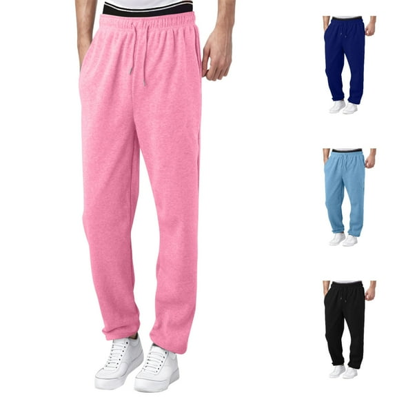 Boys Grils Sweatpants with Pockets Elastic Waist Drawstring Wide Leg Casual Pants Loose Fit Comfortable Sports Solid Color Kids Trousers Pink Sizes 9-10 Y