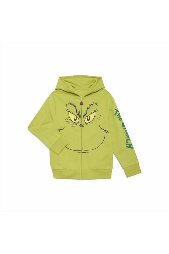 Boys Grinch Cosplay Graphic Zip Up Hoodie with Long Sleeves, Size 4/5