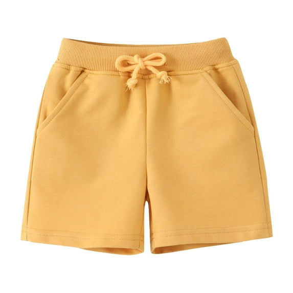 Boys Gym Shorts Size 7 Elastic Waist Solid Color Shorts Drawstring Pocket Shorts Soft and Breathable Summer Daily Outerwear Beach Shorts Yellow 1-2 Years