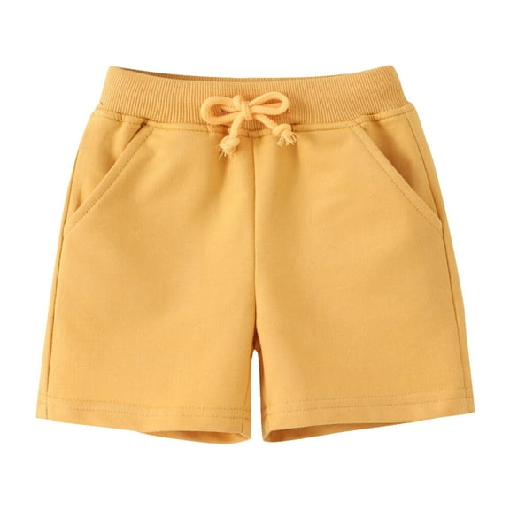 Boys Gym Shorts Size 7 Elastic Waist Solid Color Shorts Drawstring Pocket Shorts Soft and Breathable Summer Daily Outerwear Beach Shorts Yellow 1-2 Years