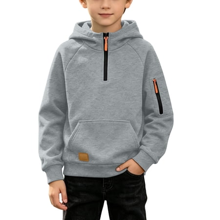 ZOYOEN Boys Half Zip Fashion Hoodies Casual Fall Winter Long Sleeve Loose Fit Kids Pullover Sweatshirt Gray 12