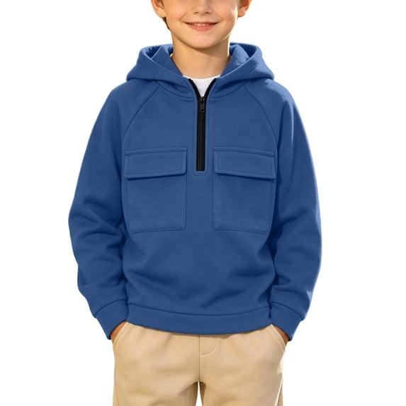 Boys Half Zip Fashion Hoodies Fall Winter Loose Fit Long Sleeve Casual Kids Pullover Sweatshirt Navy 10