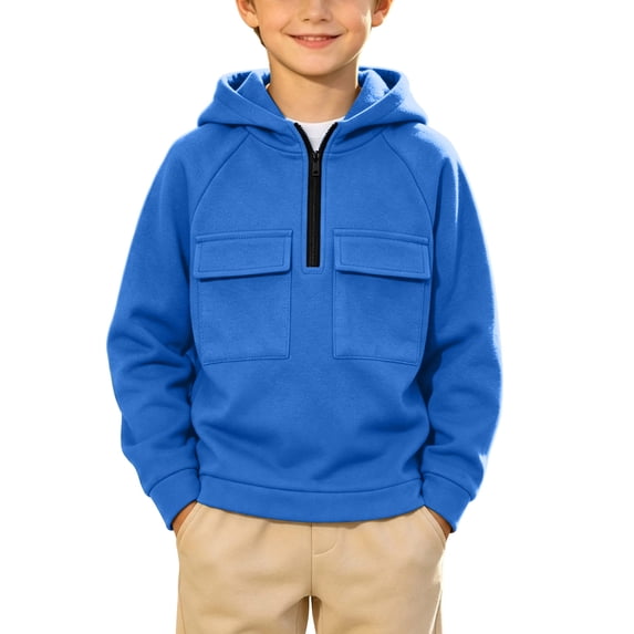 Boys Half Zip Fashion Hoodies Long Sleeve Loose Fit Fall Winter Casual Kids Pullover Sweatshirt Blue 14
