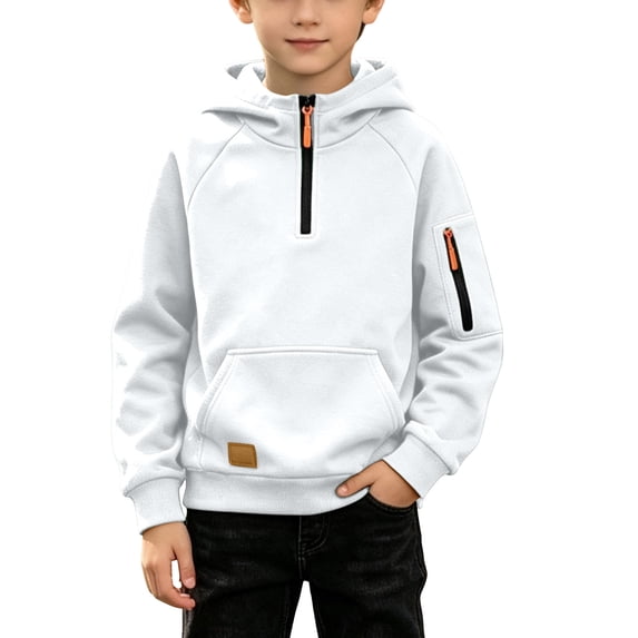 Boys Half Zip Fashion Hoodies Loose Fit Fall Winter Casual Long Sleeve Kids Pullover Sweatshirt White 8